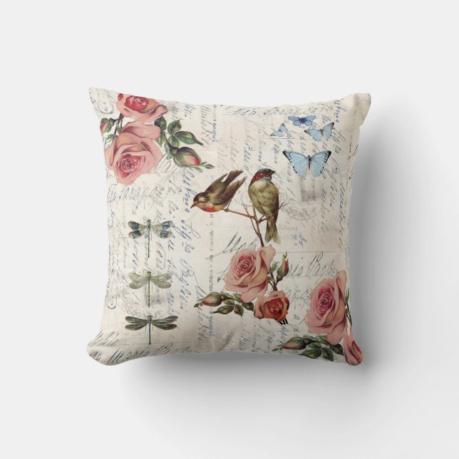 Vintage Birds Ro Dragonfly Cream Dekorativ kudde (Framsida)