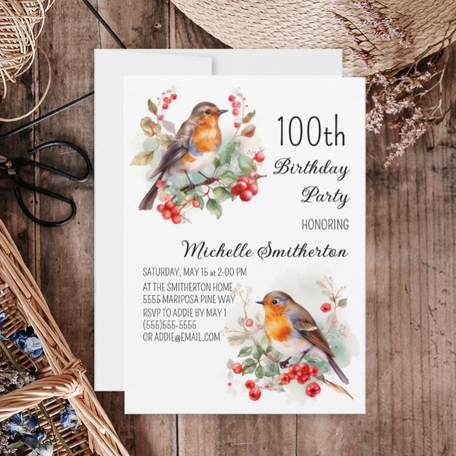 Vintage Birds Robin Redbreast 100-årsdag Inbjudningar (Skapare uppladdad)