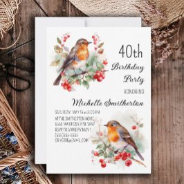 Vintage Birds Robin Redbreast 40-årsdag Inbjudningar