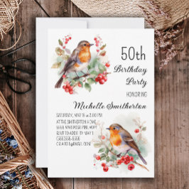Vintage Birds Robin Redbreast 50-årsdag Inbjudningar