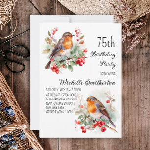 Vintage Birds Robin Redbreast 75-årsdag Inbjudningar