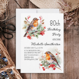 Vintage Birds Robin Redbreast 80-årsdag Inbjudningar