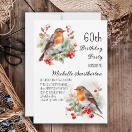 Vintage Birds Robin Redbröst 60:e födelsedagen Inbjudningar