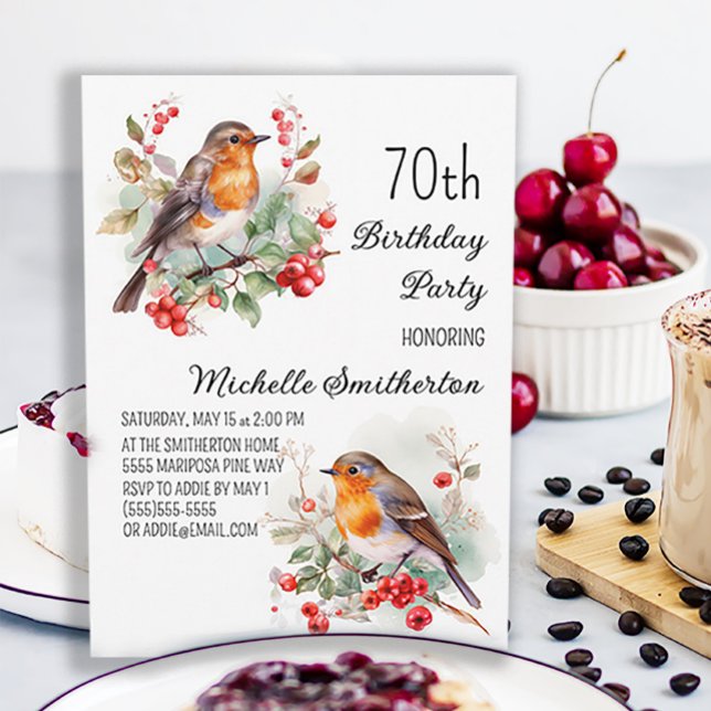 Vintage Birds Robin Redbröst 70:e födelsedagen Inbjudningar (Skapare uppladdad)