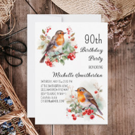 Vintage Birds Robin Redbröts 90:e födelsedag Inbjudningar