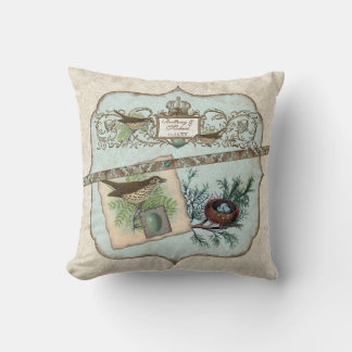 Vintage Birds, Robin's Egg Blue Krona Nest Pillow Kudde
