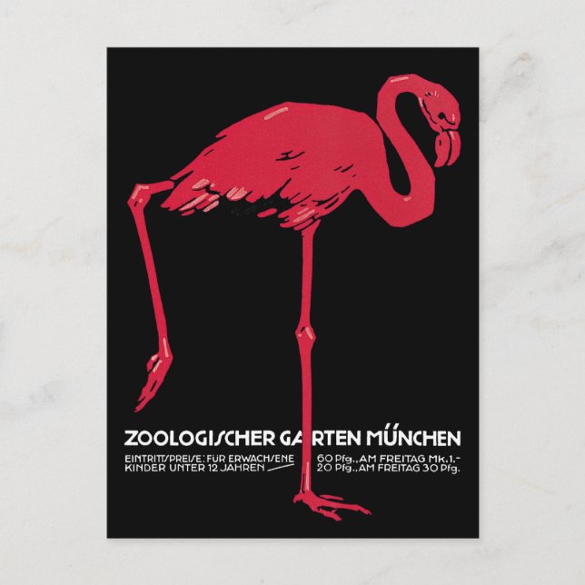 Vintage Birds, Rosa Flamingo Vykort (Framsida)