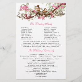 Vintage Birds Rosa Flowers Bröllopsprogram