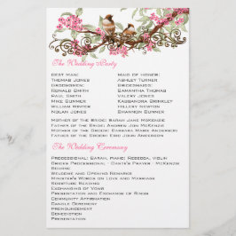 Vintage Birds Rosa Musical Rulla Bröllop Menu