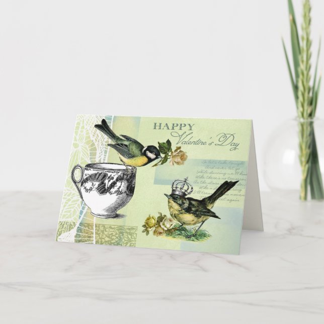 Vintage Birds Valentine Day Helgkort (Framsida)