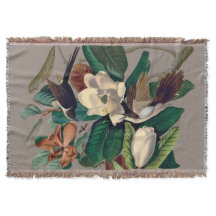 Vintage Birds with Magnolia Throw Blanket