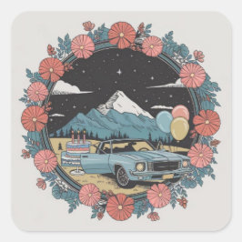 Vintage Birthday Äventyr Sticker Fyrkantigt Klistermärke