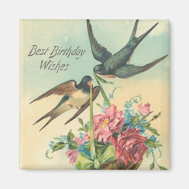 Vintage Birthday Barn Sväljer Magnet (Framsidan)