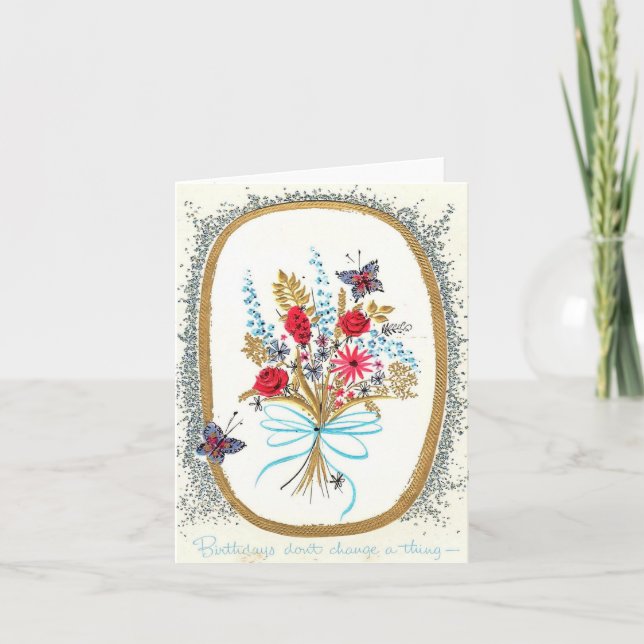 Vintage Birthday Bouquet Kort (Framsida)