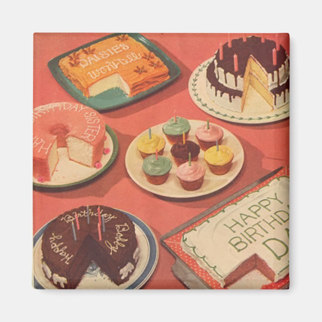 Vintage Birthday Cakes Magnet (Framsidan)