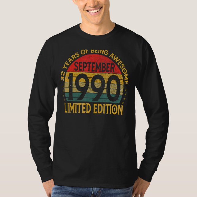 Vintage Birthday Dekoration September 1990 T Shirt (Framsida)