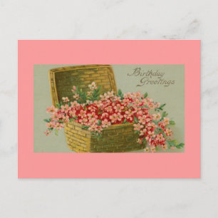 Vintage Birthday Flower Basket Vykort