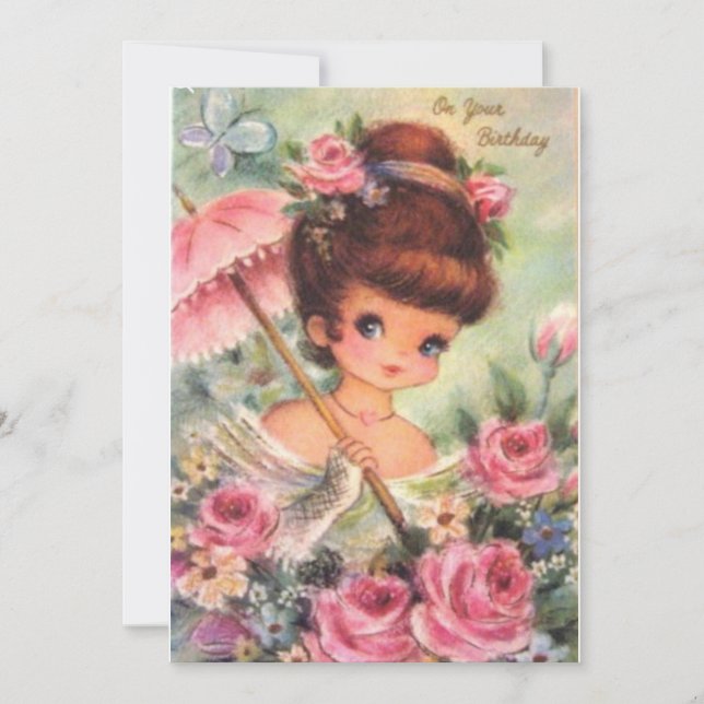 Vintage Birthday Flower Girl Julkort (Framsida)