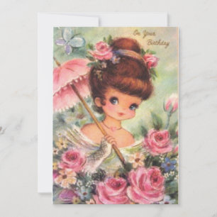 Vintage Birthday Flower Girl Julkort