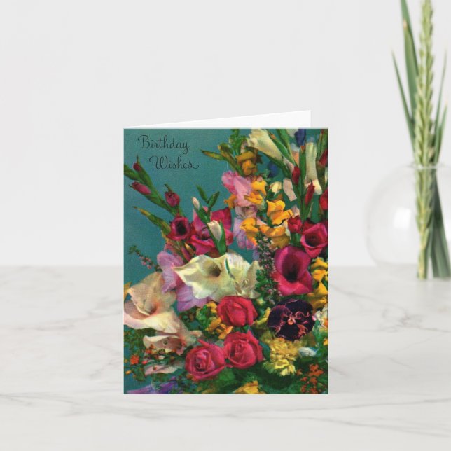 Vintage Birthday Flowers Kort (Framsida)