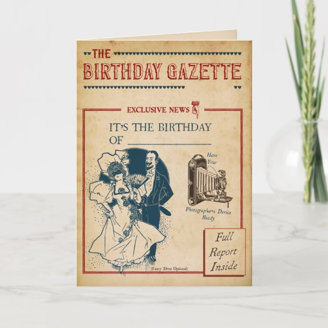 Vintage Birthday Gazette Kort (Framsida)