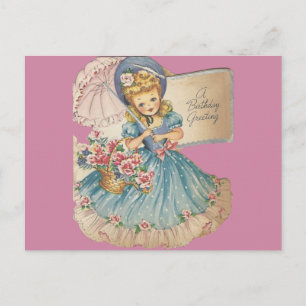 Vintage Birthday Girl Hälsning Vykort