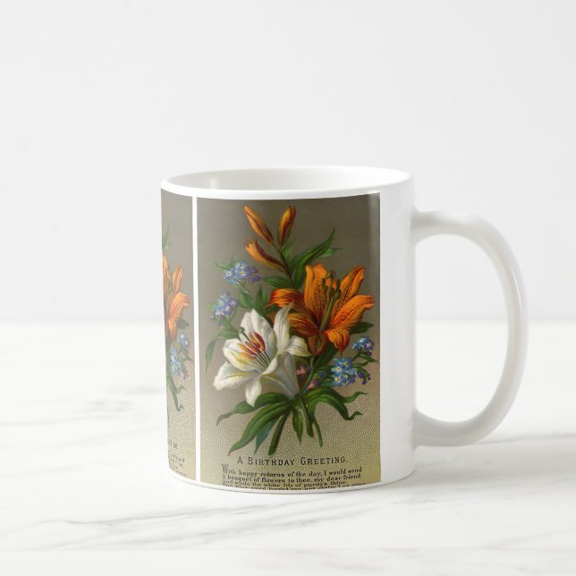 Vintage Birthday Greetings med Lily Flowers Kaffemugg (Höger)