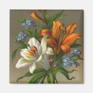 Vintage Birthday Greetings med Lily Flowers Magnet