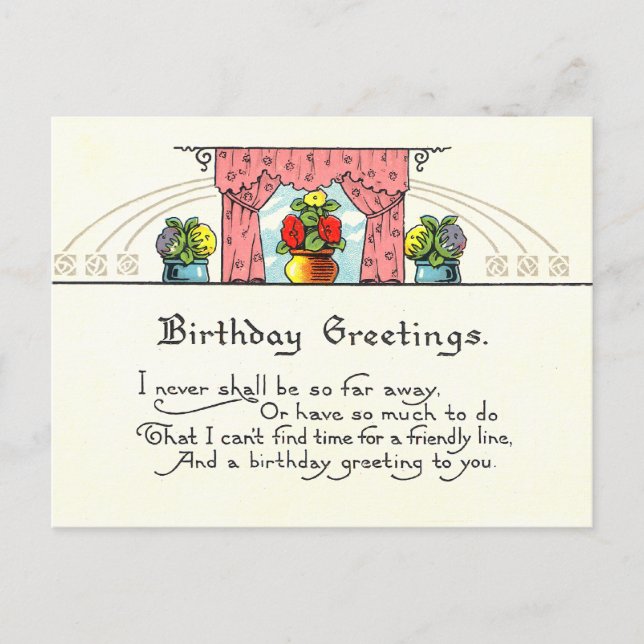 Vintage Birthday Greetings Vykort (Framsida)
