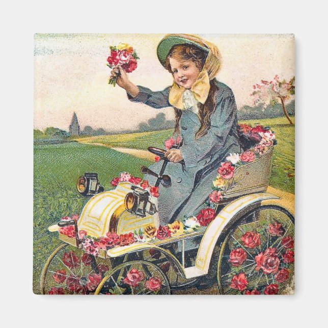 Vintage Birthday Hälsning Magnet (Framsidan)