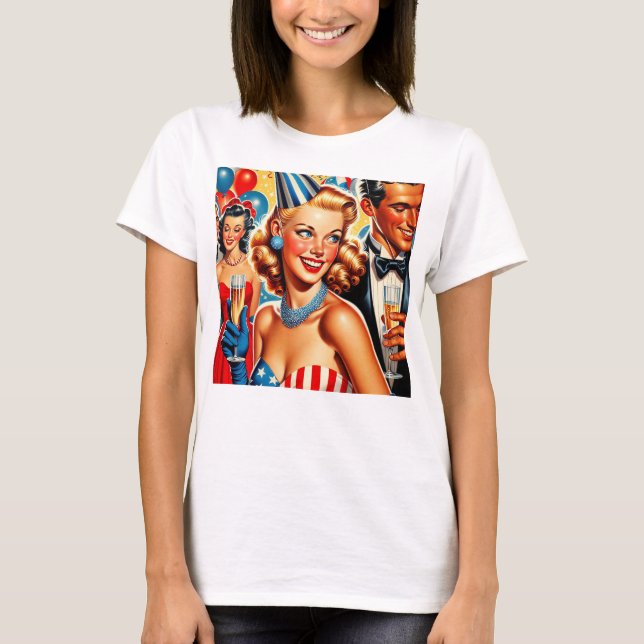 Vintage Birthday Illustration  T Shirt (Framsida)