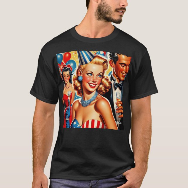 Vintage Birthday Illustration  T Shirt (Framsida)
