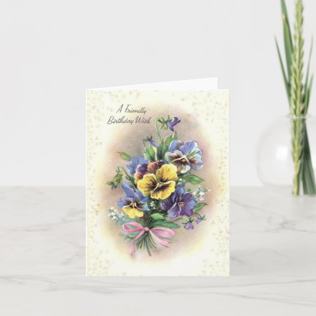 Vintage Birthday Pansies Kort (Framsida)