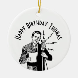 Vintage Birthday Radio Announcer Julgransprydnad Keramik