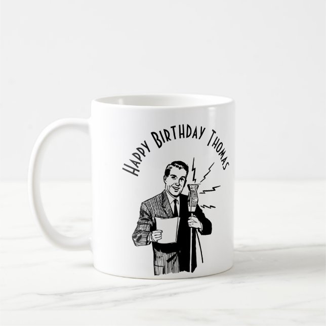 Vintage Birthday Radio Announcer Kaffemugg (Vänster)