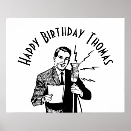 Vintage Birthday Radio Announcer Poster