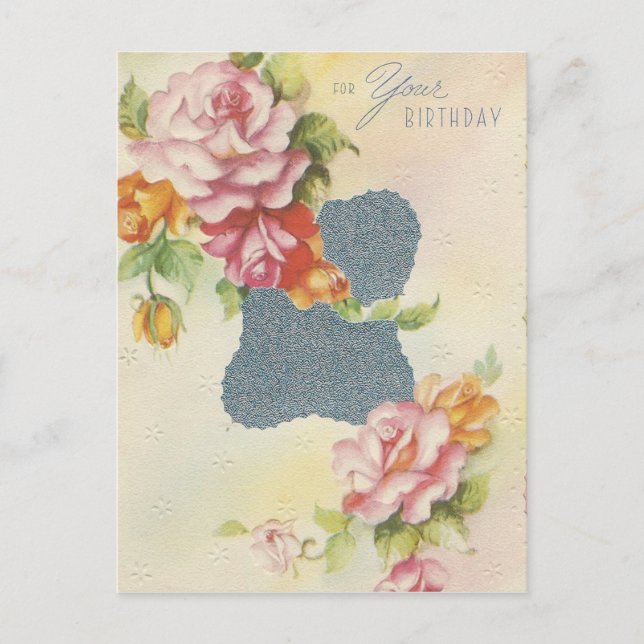 Vintage Birthday Rosa ros Vykort (Framsida)
