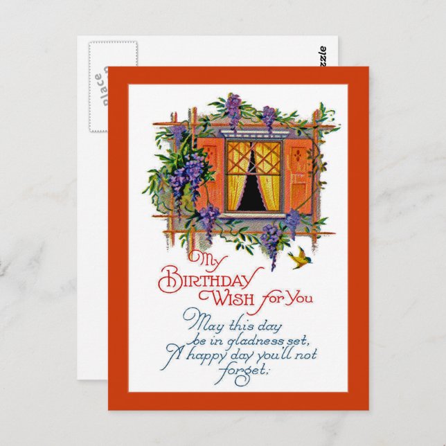 Vintage Birthday Wish Vykort (Fram/baksida)