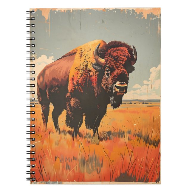 Vintage Bison Illustration Anteckningsbok (Framsidan)