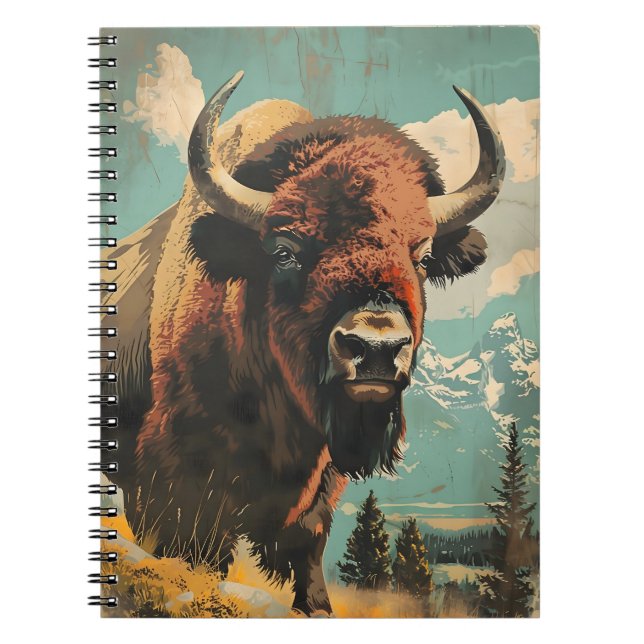 Vintage Bison Illustration Anteckningsbok (Framsidan)