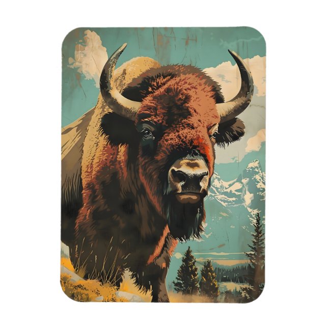 Vintage Bison Illustration Magnet (Vertikal)