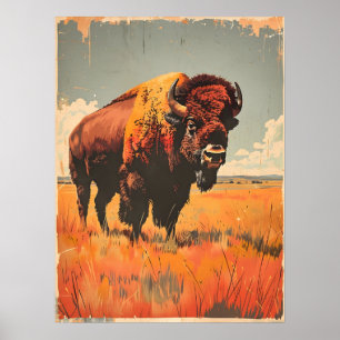 Vintage Bison Illustration Poster
