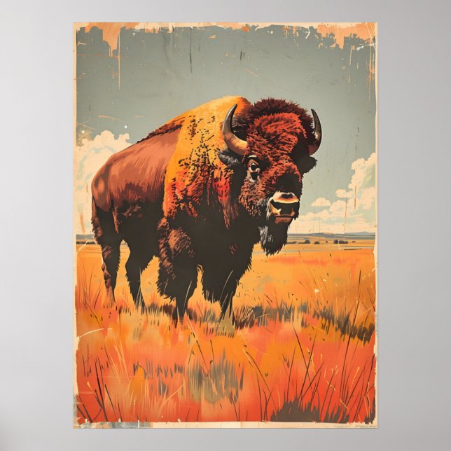 Vintage Bison Illustration Poster (Framsidan)