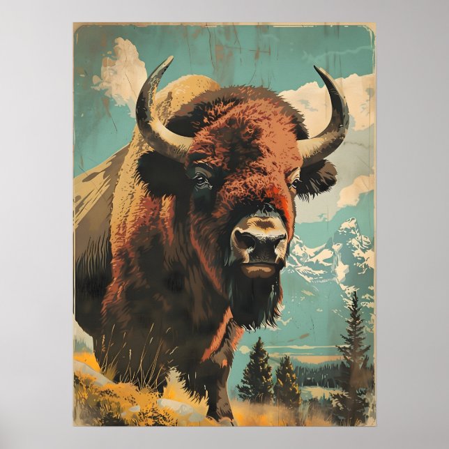 Vintage Bison Illustration Poster (Framsidan)