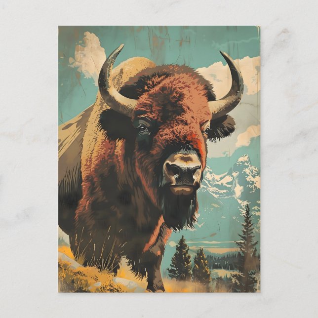 Vintage Bison Illustration Vykort (Framsida)