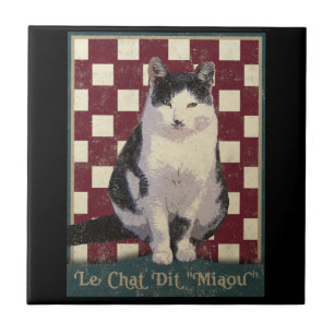 Vintage Bistro Cat Kakelplatta