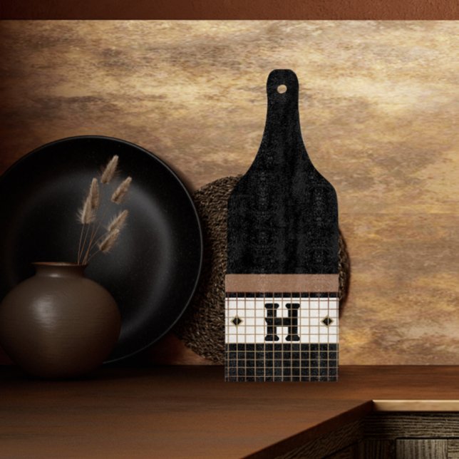 Vintage Bistro Tile Black och Guld Monogram (Skapare uppladdad)