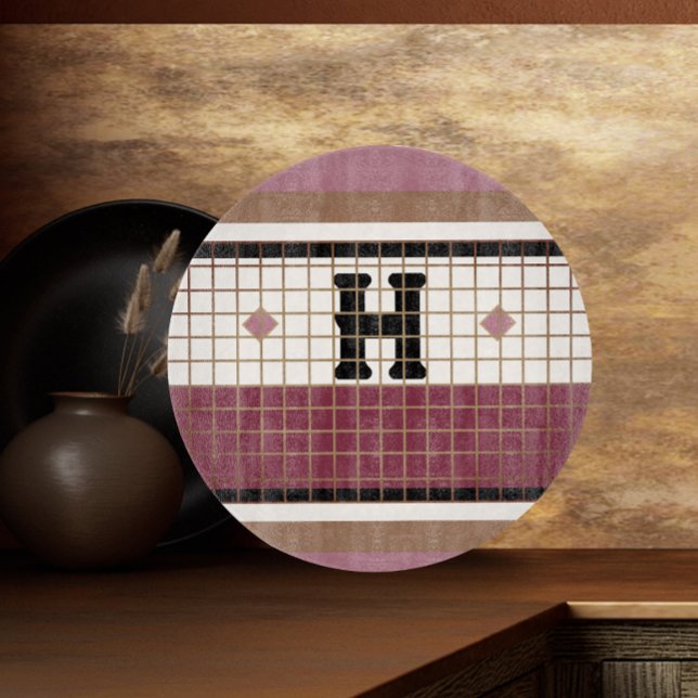 Vintage Bistro Tile Cranberry och Guld Monogram (Skapare uppladdad)
