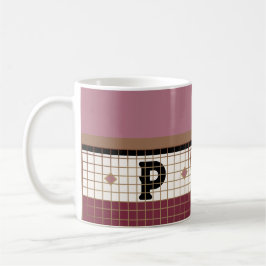 Vintage Bistro Tile Cranberry och Guld Monogram Kaffemugg