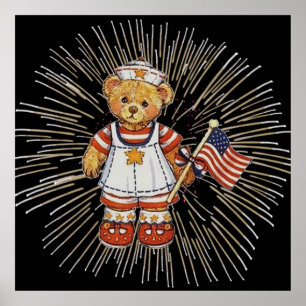 Vintage Björn med moderna vita Fireworks Poster